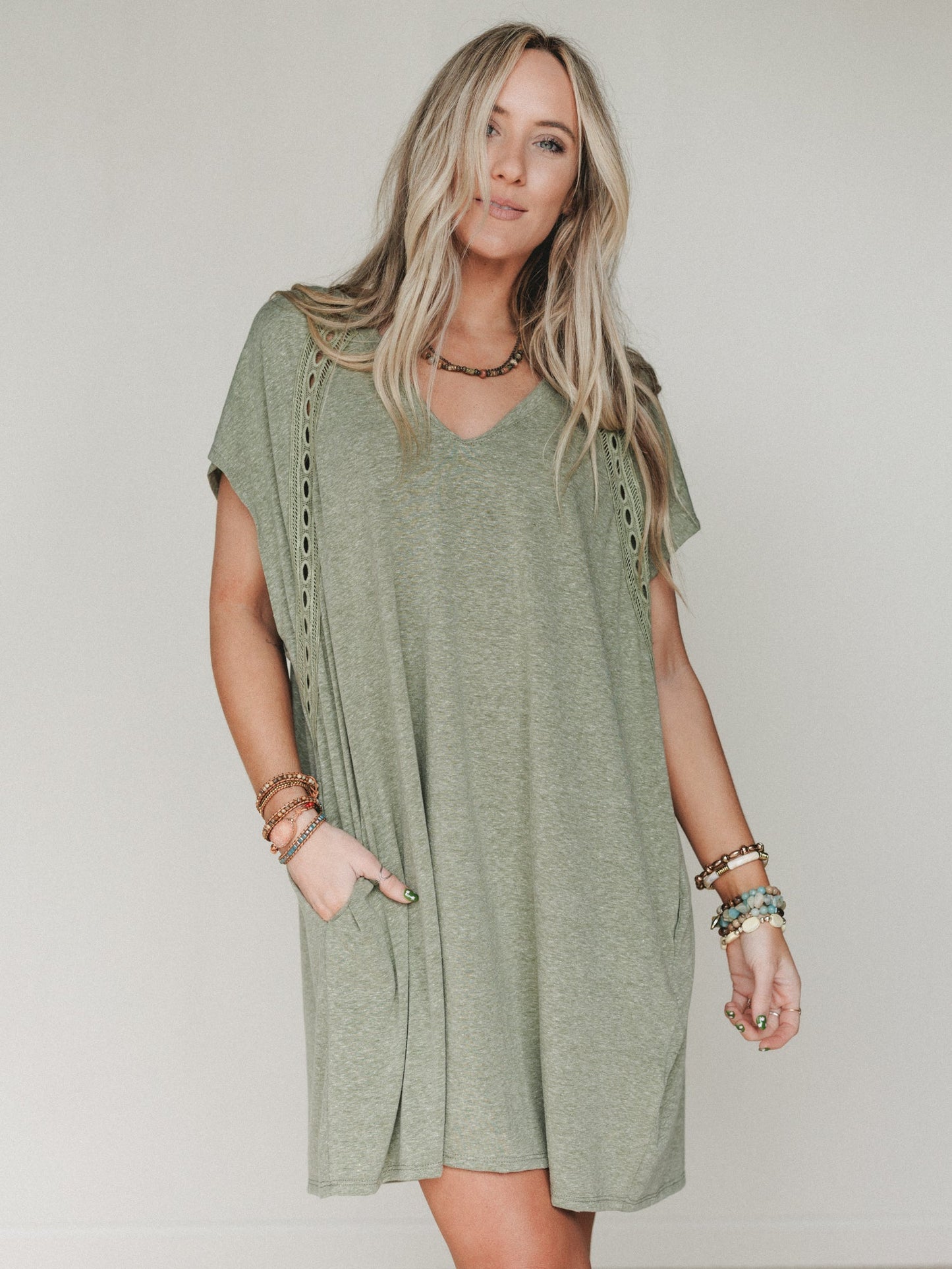 The Nest Camden Lace Tee Dress - Olive