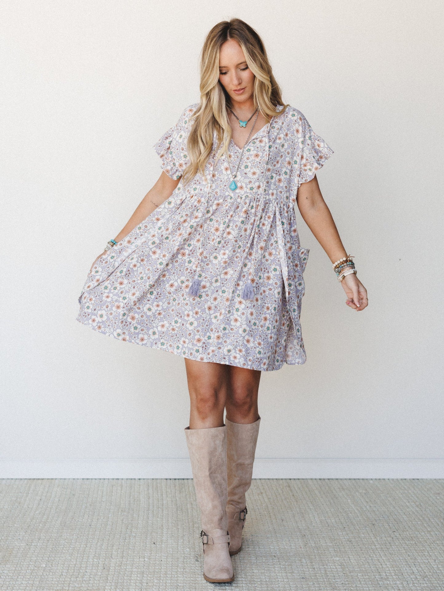 The Nest Stasia Printed Tulip Dress - Lavender