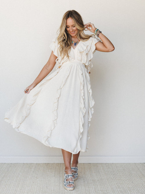 Thrills and Frills Ruffle Maxi Dress - Ivory