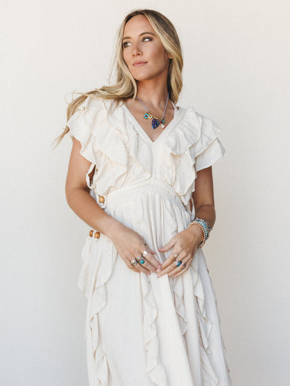 Thrills and Frills Ruffle Maxi Dress - Ivory