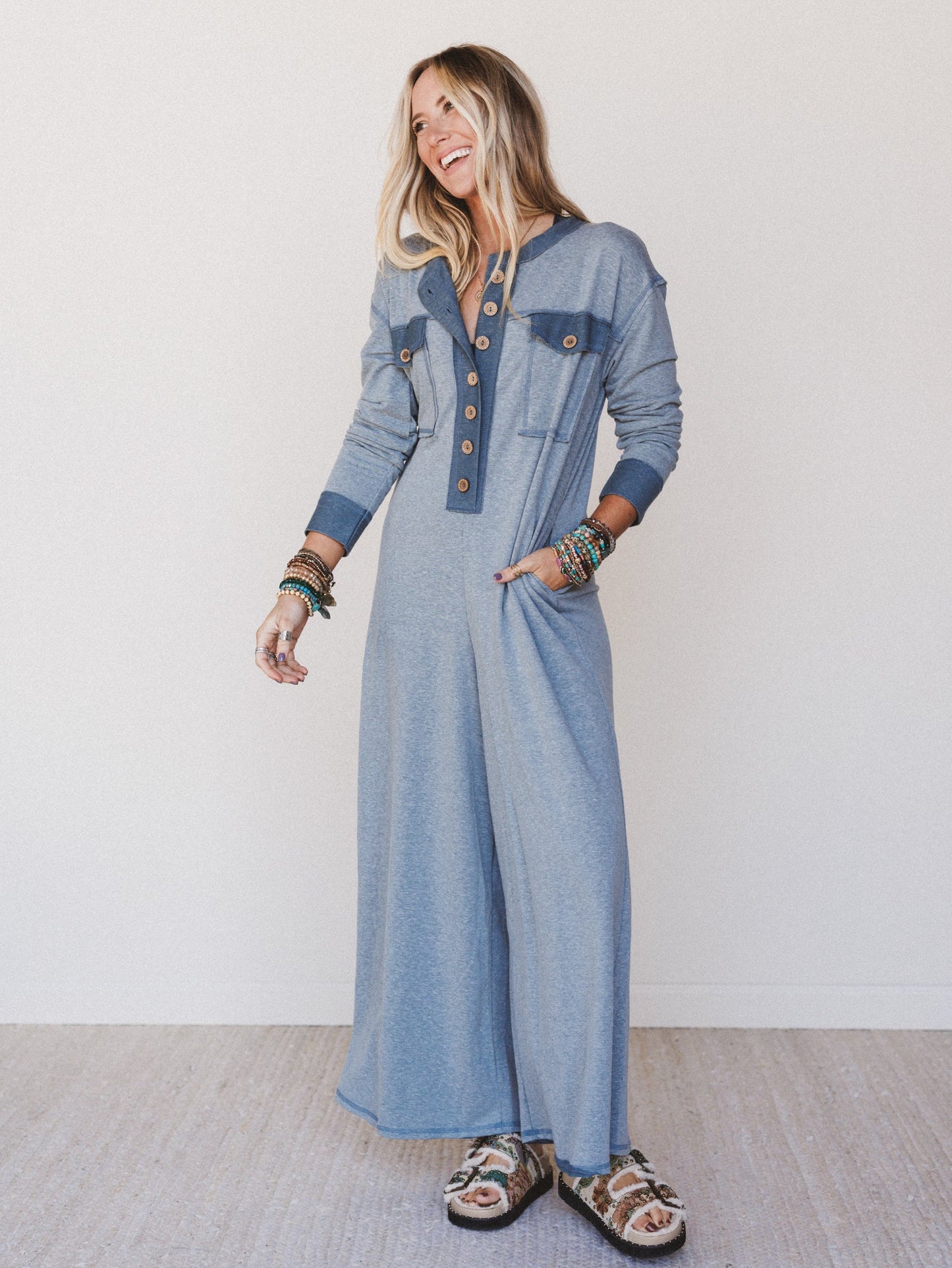 The Nest Jodi Long Sleeve Jumpsuit - Teal