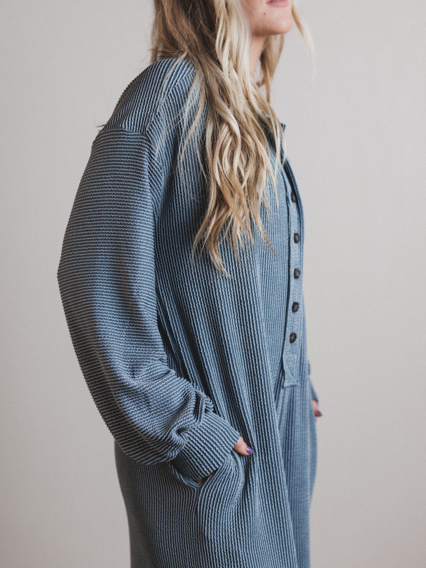 The Nest Daphne Textured Long Sleeve Jumpsuit - Seafoam