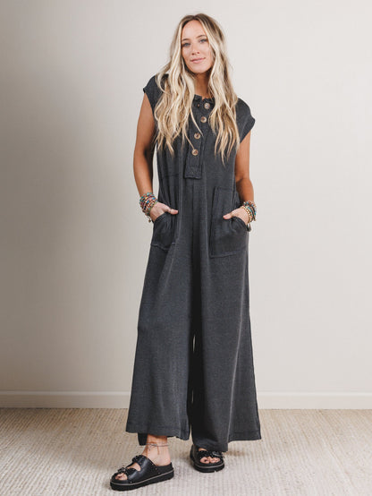 The Nest Madeline Textured Jumpsuit - Charcoal