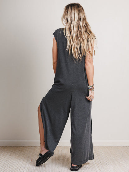 The Nest Madeline Textured Jumpsuit - Charcoal