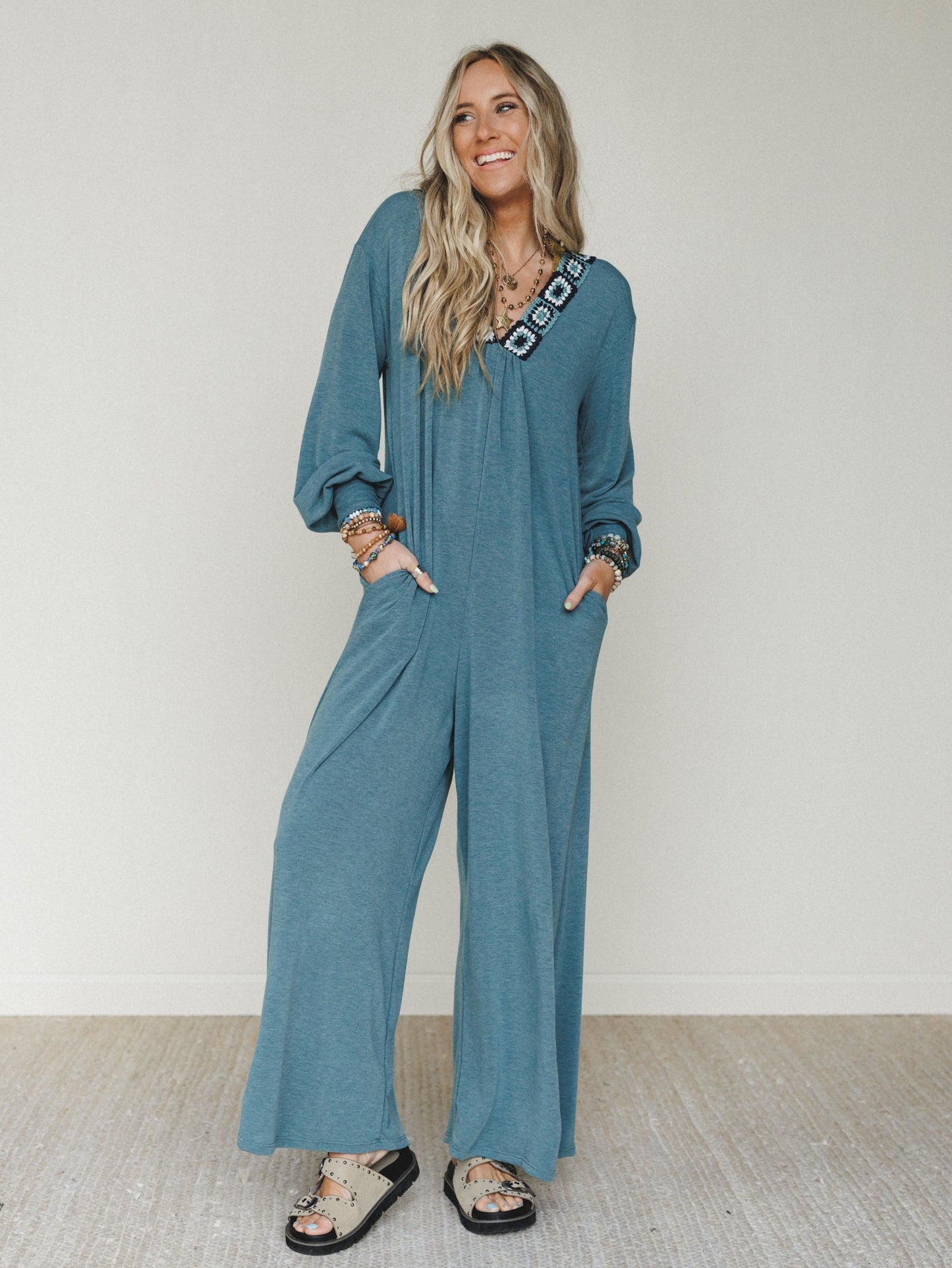 The Nest Dahlia Darling Wide Leg Jumpsuit - Teal