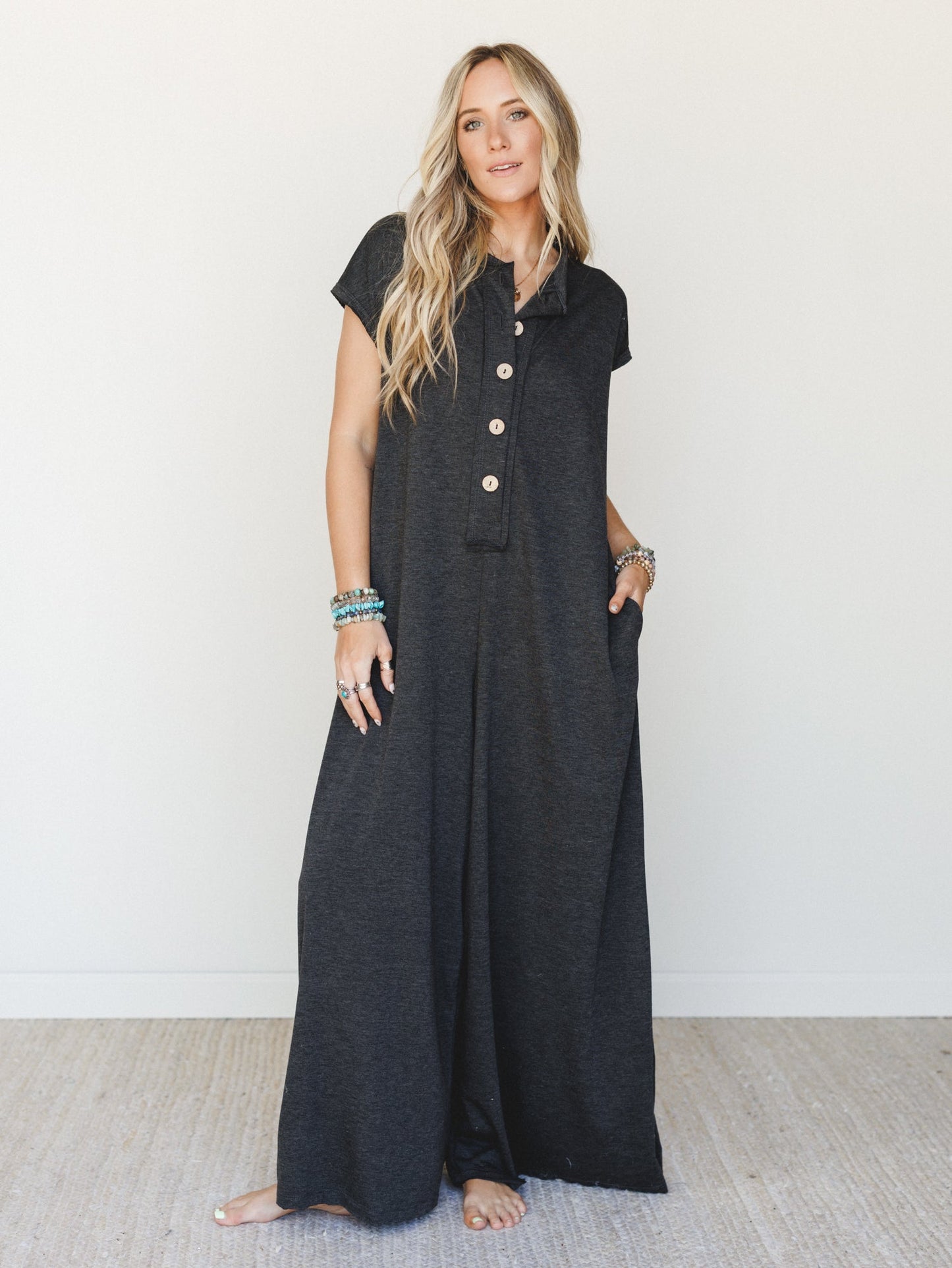 The Nest Davina Wide Leg Jumpsuit - Charcoal