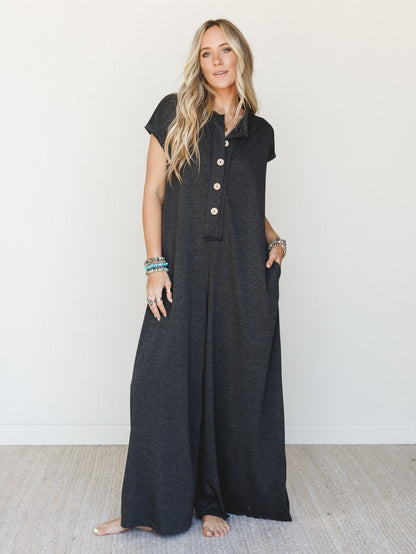 The Nest Davina Wide Leg Jumpsuit - Charcoal