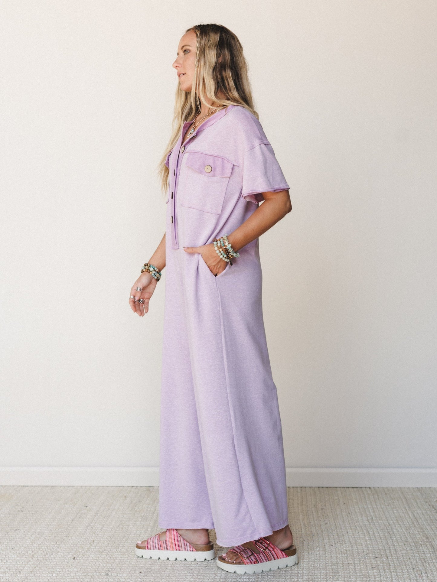 The Nest Jodi Short Sleeve Jumpsuit - Lavender