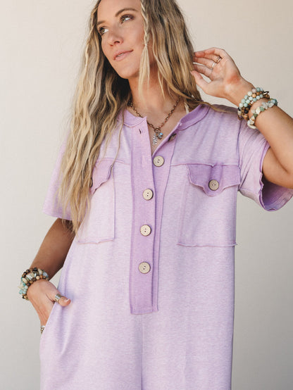 The Nest Jodi Short Sleeve Jumpsuit - Lavender