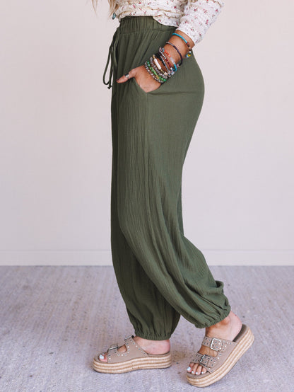 The Nest Celestia Wide Leg Cinched Pants - Olive