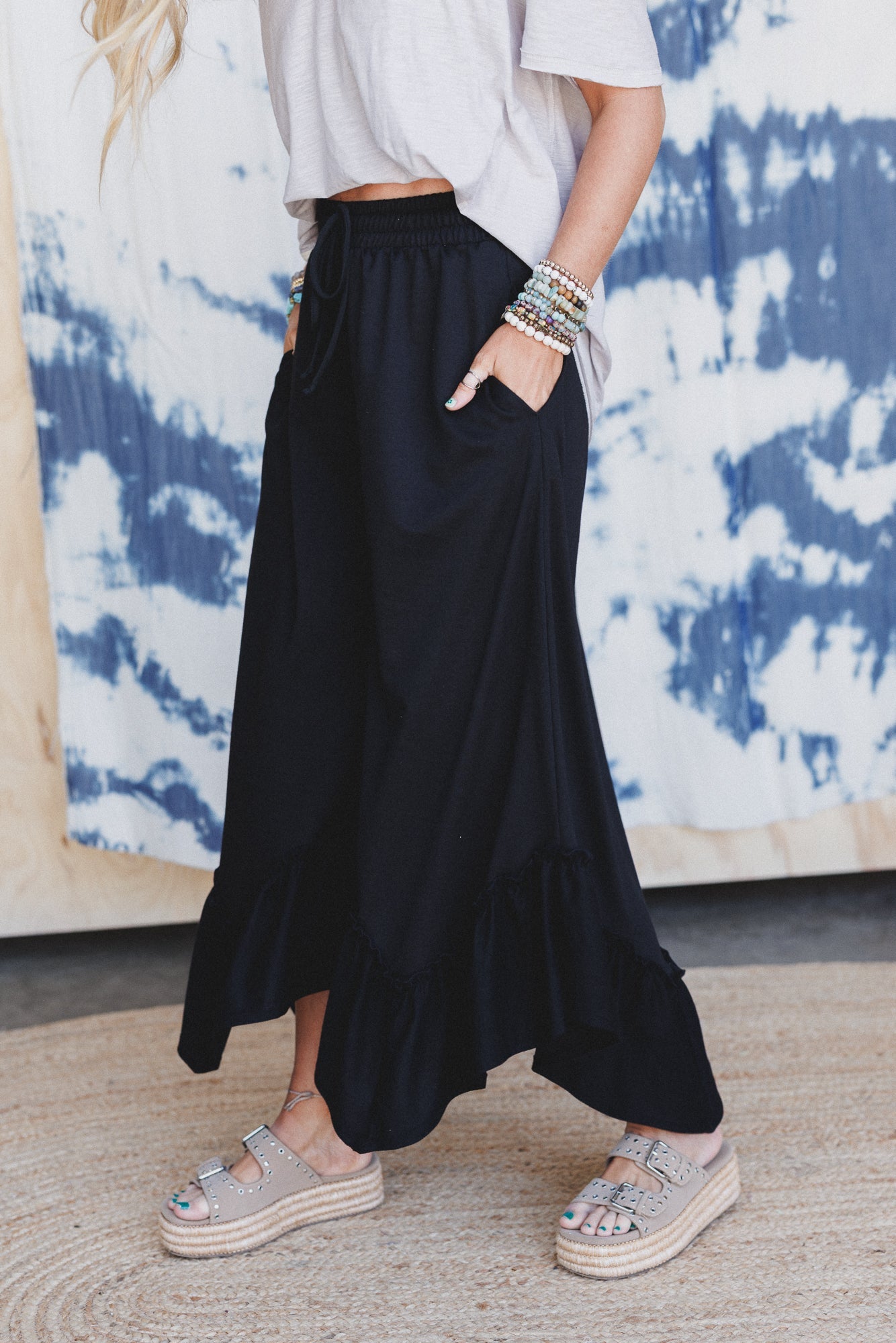 The Nest Serene Flow Ruffled Pants - Black
