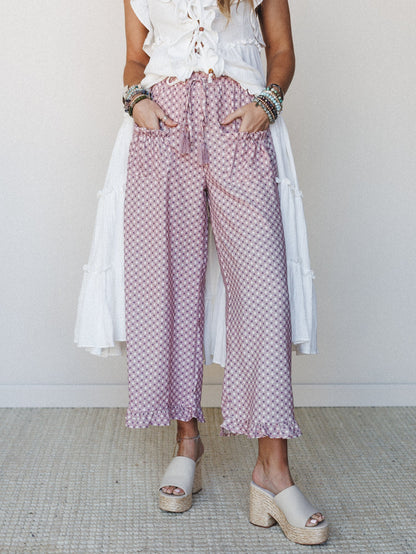 The Nest Mystic Mirage Printed Wide Leg Pants - Burgundy
