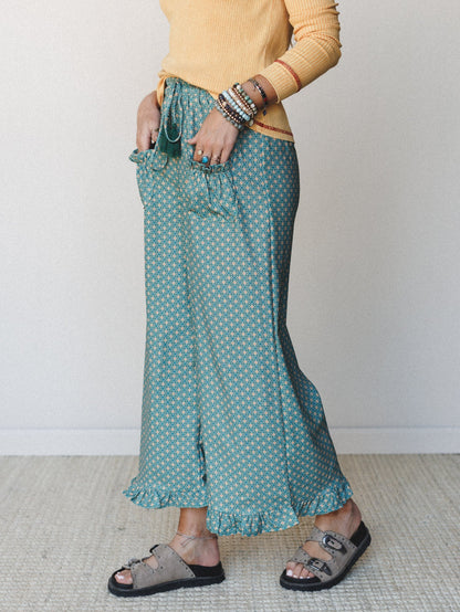 The Nest Mystic Mirage Printed Wide Leg Pants - Teal