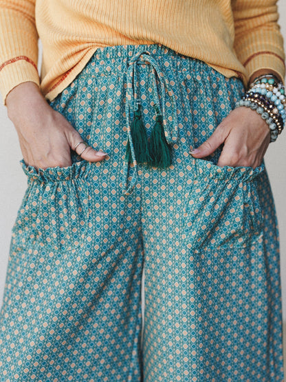 The Nest Mystic Mirage Printed Wide Leg Pants - Teal