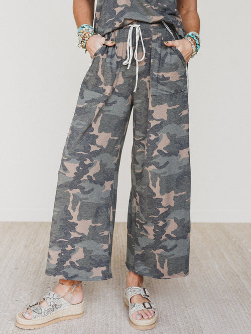The Nest Casual Wanderer Wide Leg Pant - Olive Charcoal