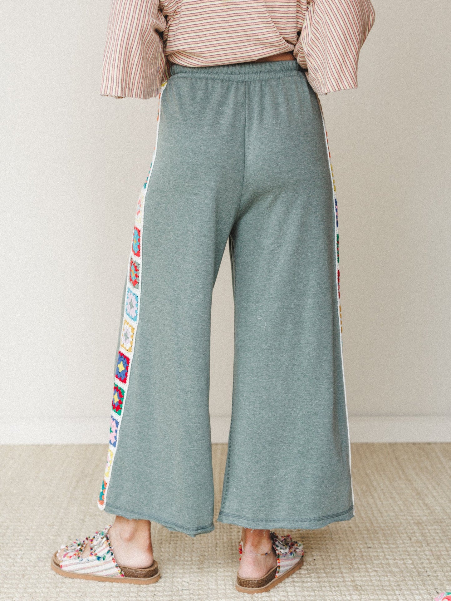 The Nest Love Seeker Crochet Panel Pants - Olive