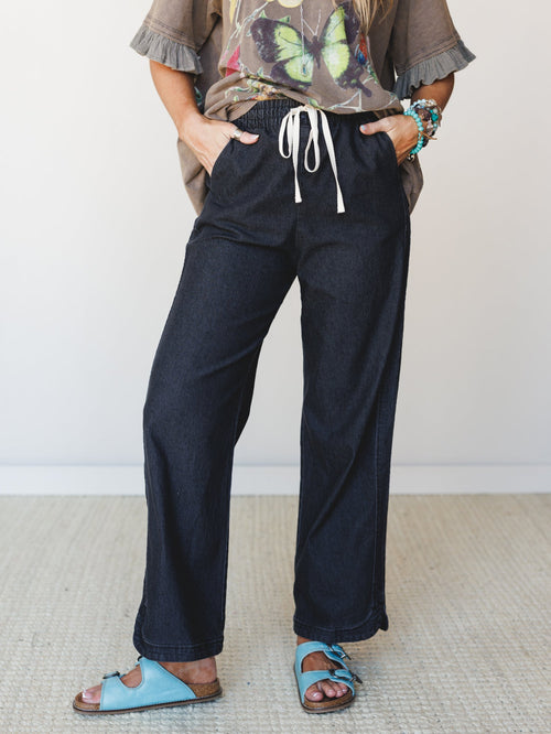 So Comfy Wide Leg Denim Pant - Black