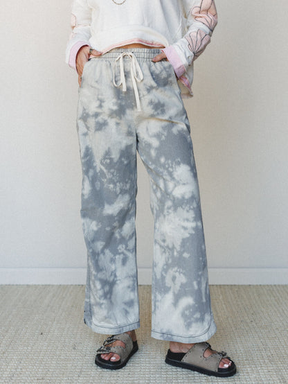 The Nest So Comfy Wide Leg Denim Pant - Bleach Dye Grey