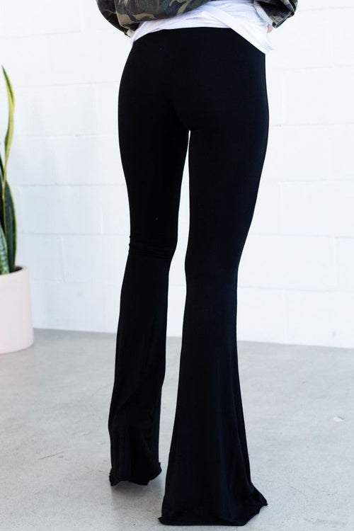 Cher Solid Raw Edge Flare Pant - Black