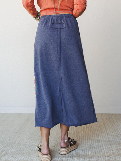 The Nest Love Seeker Crochet Panel Maxi Skirt - Heather Navy