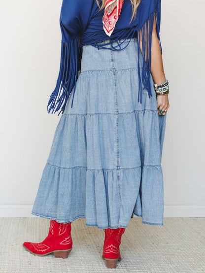 Country Mart Tiered Maxi Skirt - Denim