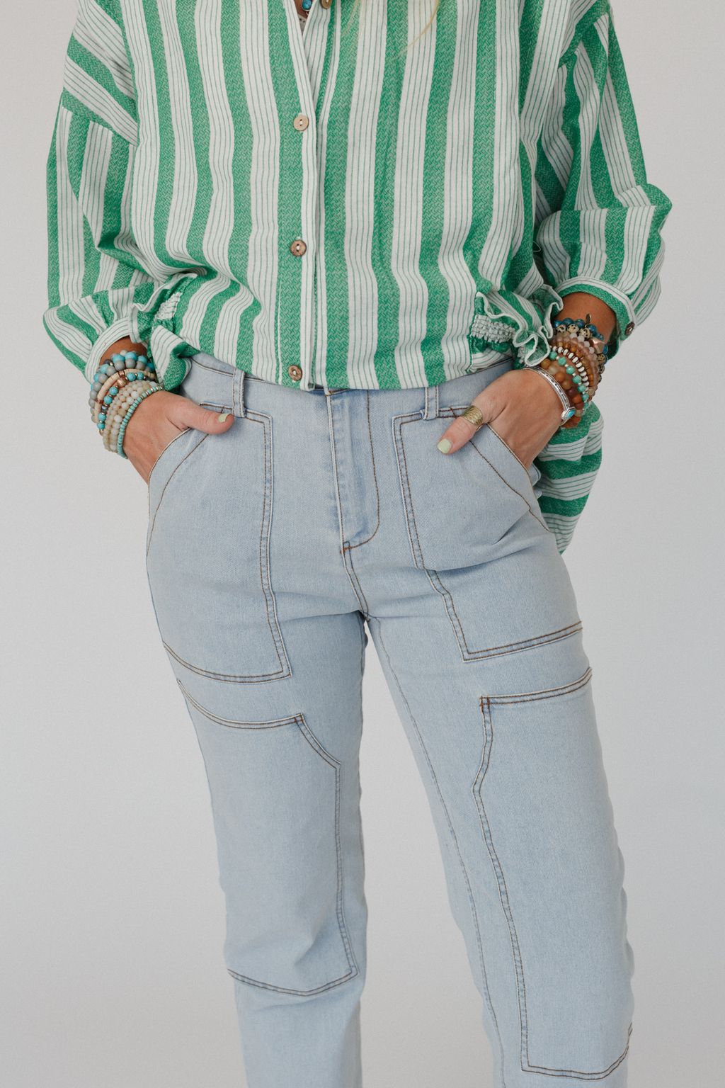 Straight Arrow Cargo Jeans - Light Wash
