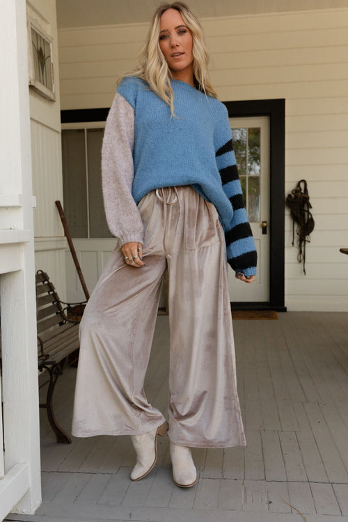 The Nest Relaxing Robin Velvet Wide Leg Pant - Taupe