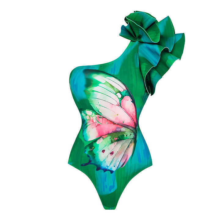 Asymmetric Shoulder One-Piece Swimsuit