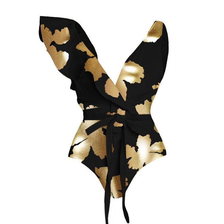 Black & Gold One-Piece Swimsuit