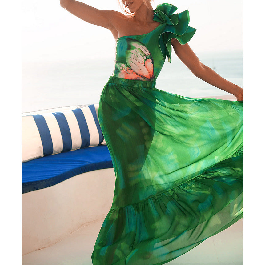 Asymmetric Shoulder One-Piece Swimsuit
