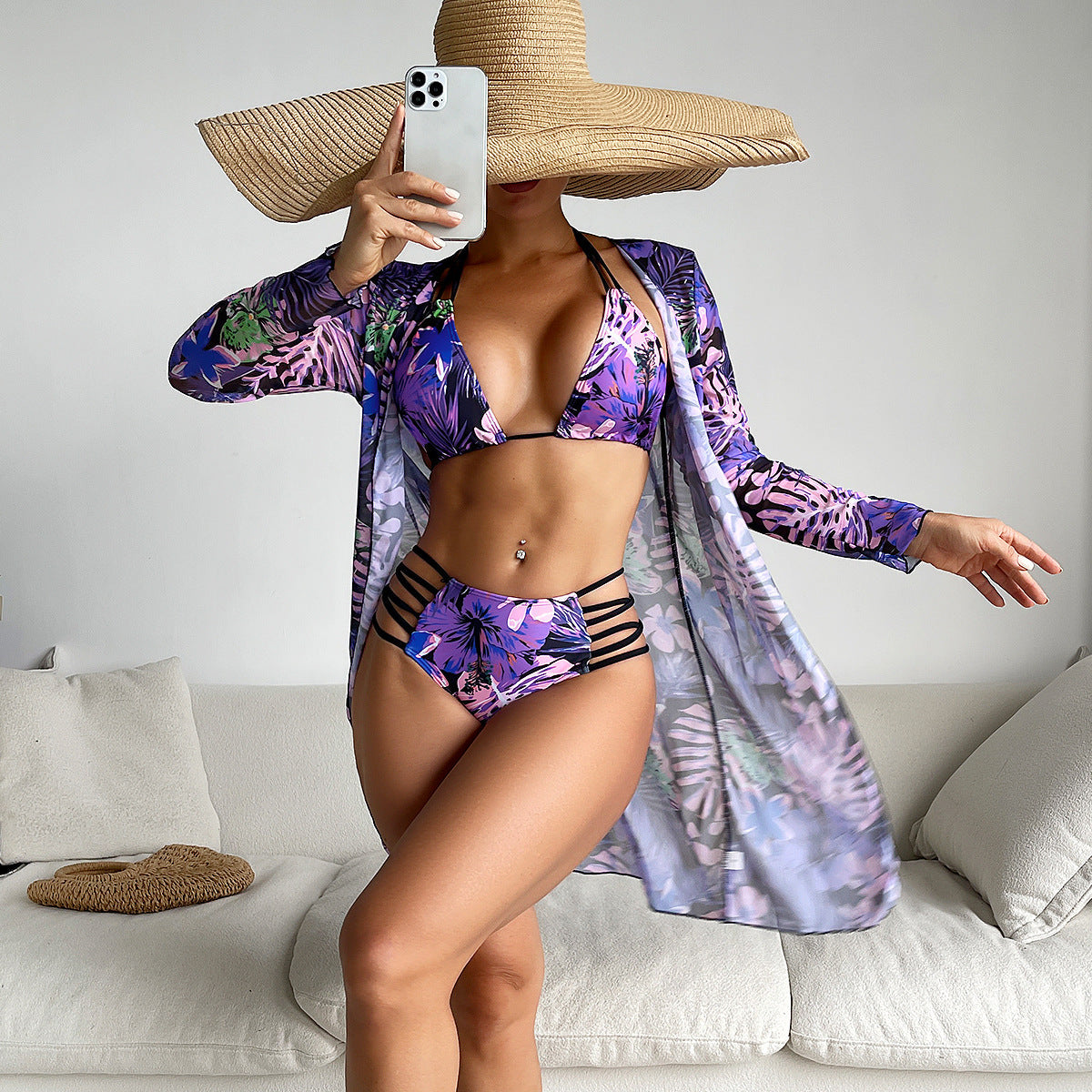Slit Three-Way One-Piece Swimsuit
