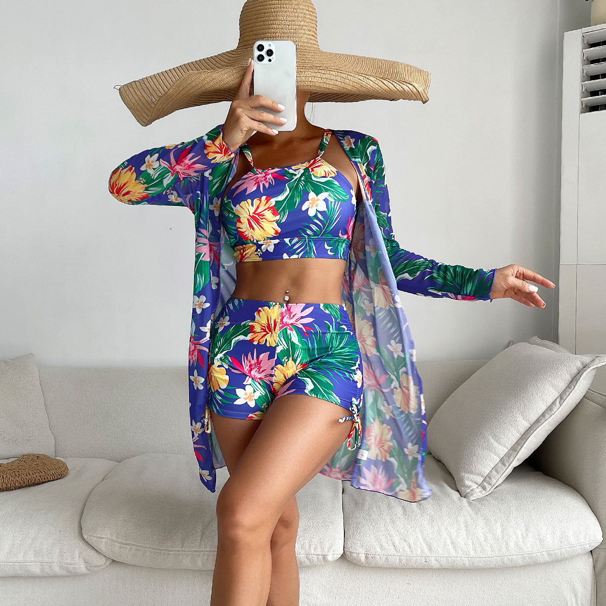 Slit Three-Way One-Piece Swimsuit