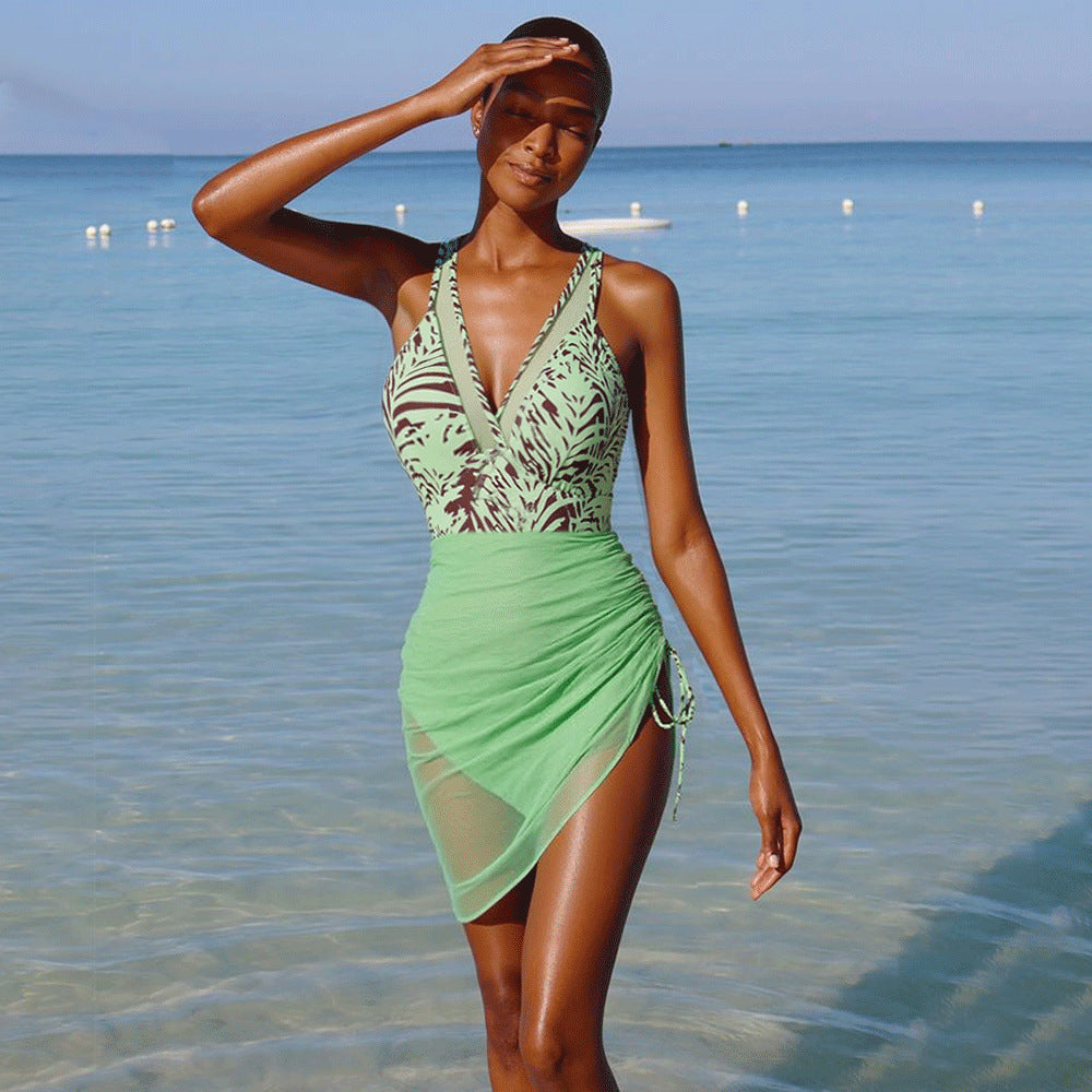 Mesh Patchwork One-Piece Swimsuit
