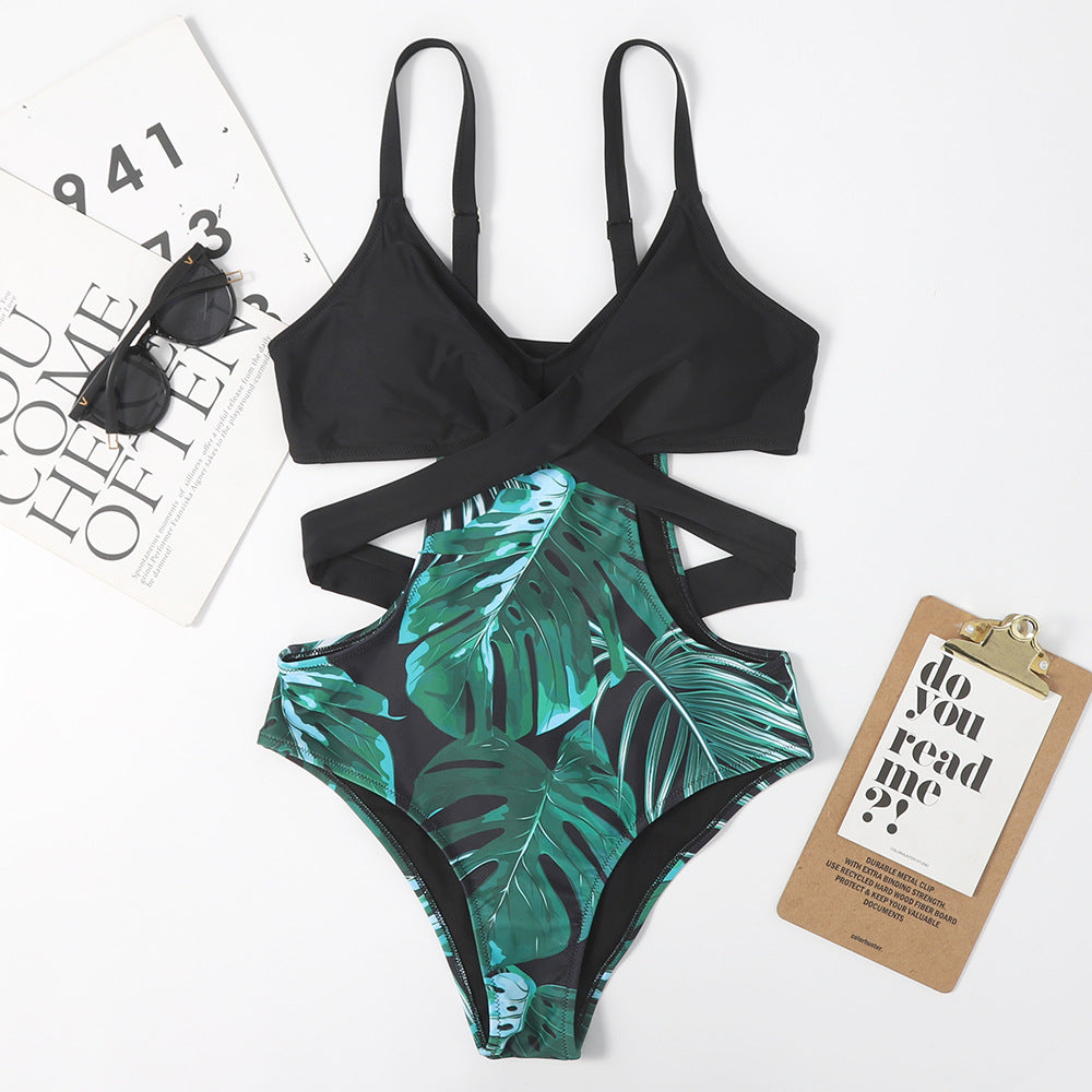 Leaf Print One-Piece Swimsuit