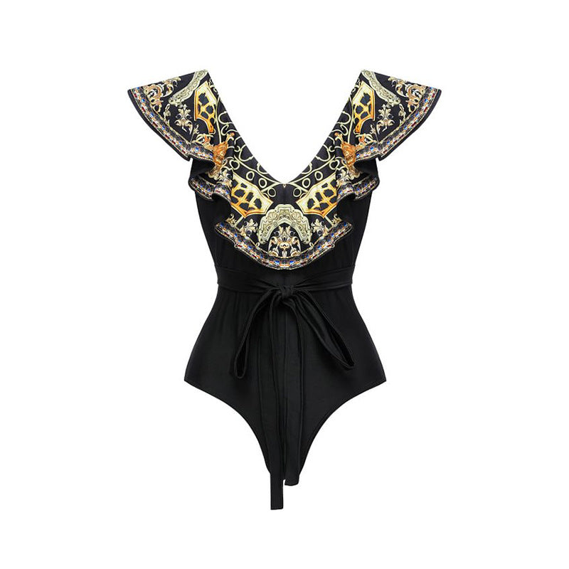 Black & Gold One-Piece Swimsuit