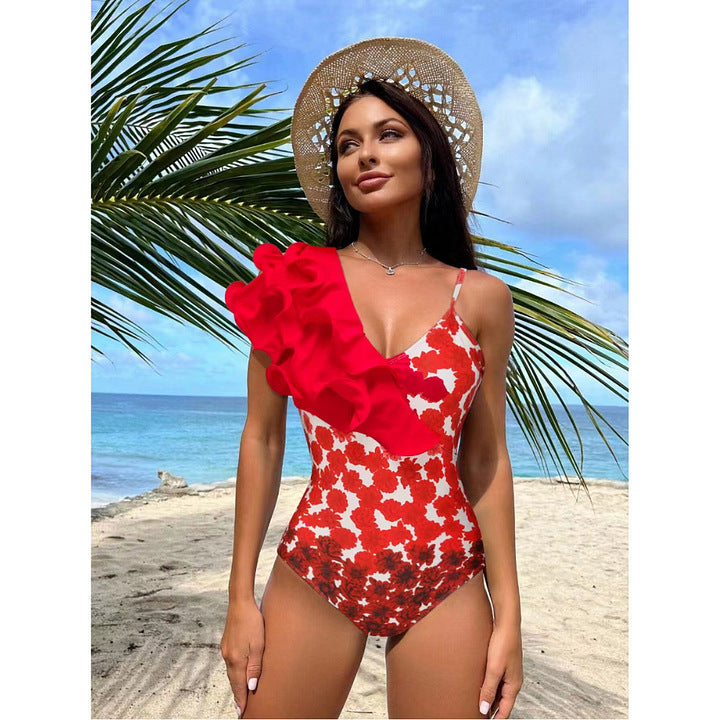 Ruffle Print One-Piece Swimsuit