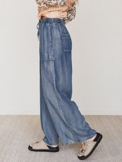 Casual Step Wide Leg Pants  - Dark Denim