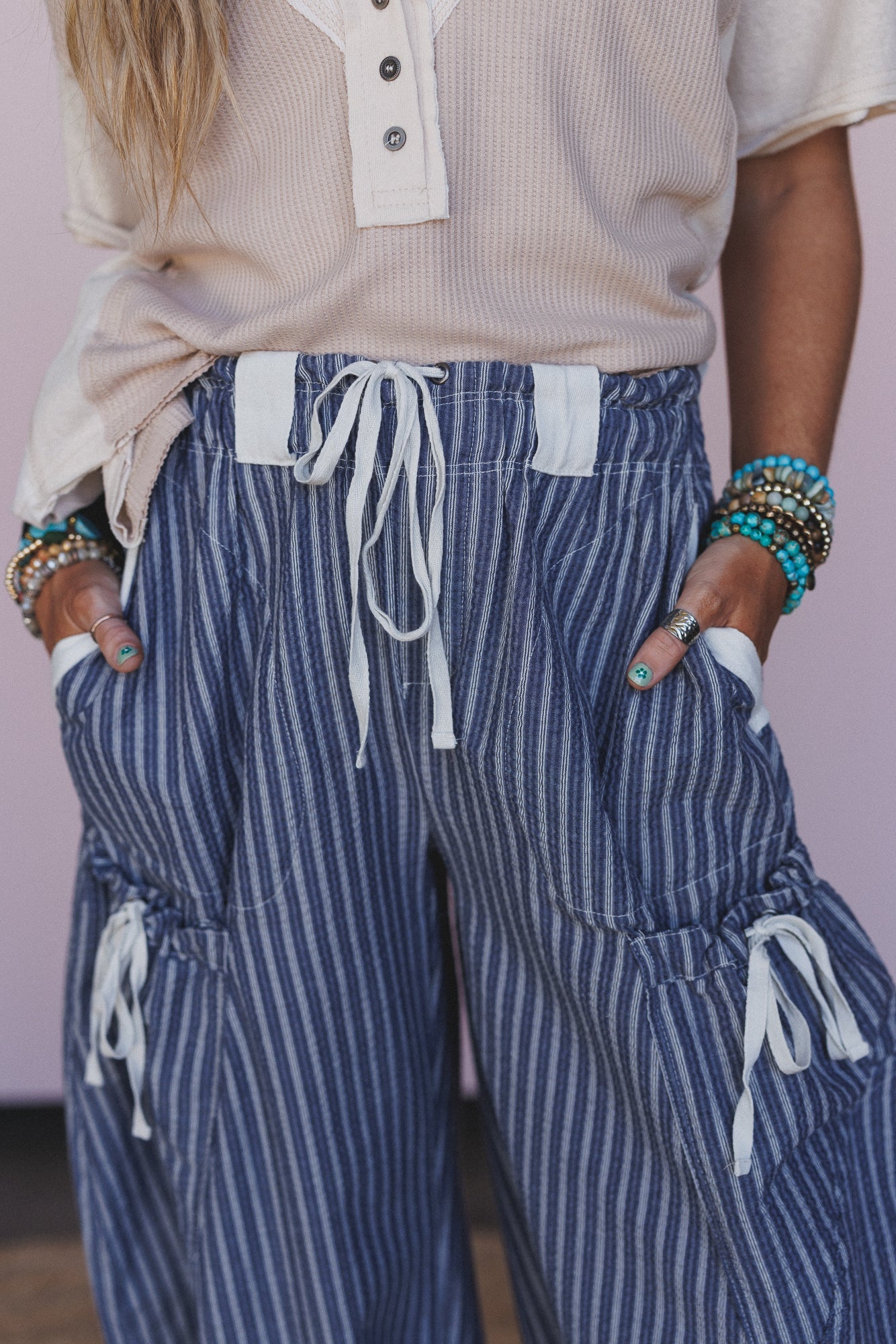 Sunday Social Striped Drawstring Joggers - Blue