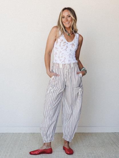 Sunday Social Striped Drawstring Joggers - Oatmeal