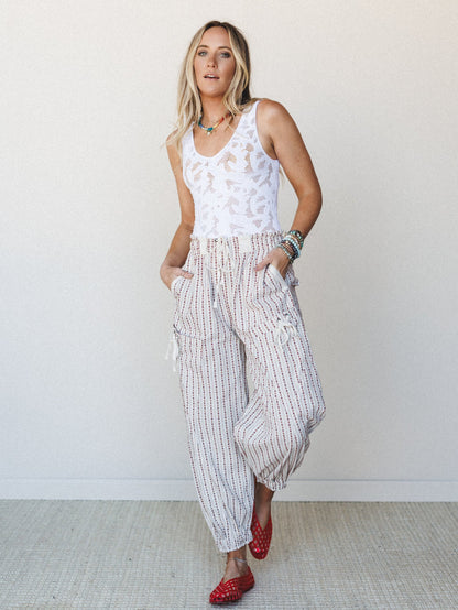 Sunday Social Striped Drawstring Joggers - Oatmeal