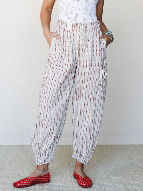 Sunday Social Striped Drawstring Joggers - Oatmeal