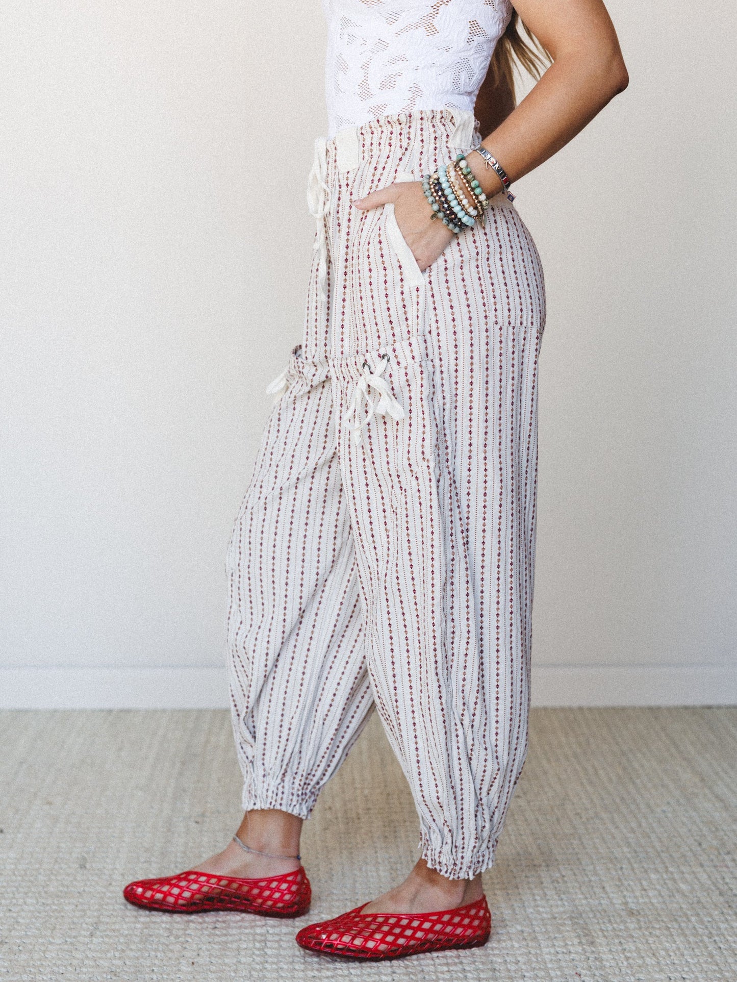 Sunday Social Striped Drawstring Joggers - Oatmeal