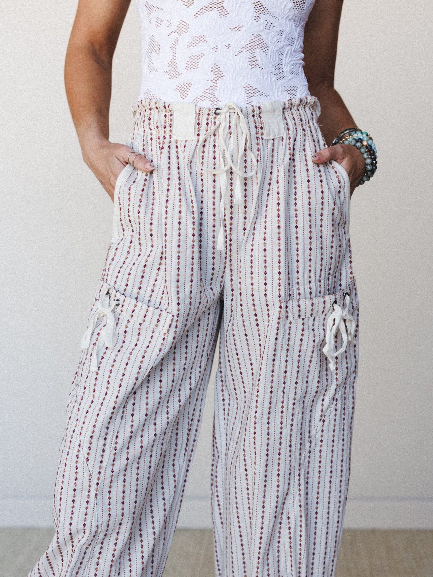 Sunday Social Striped Drawstring Joggers - Oatmeal