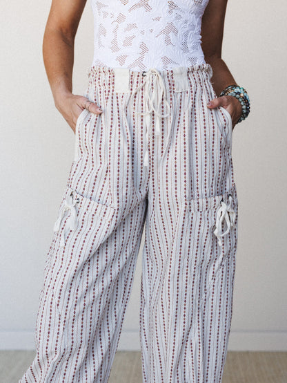Sunday Social Striped Drawstring Joggers - Oatmeal