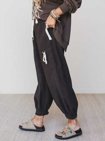 Ahoy Boho Striped Joggers - Midnight