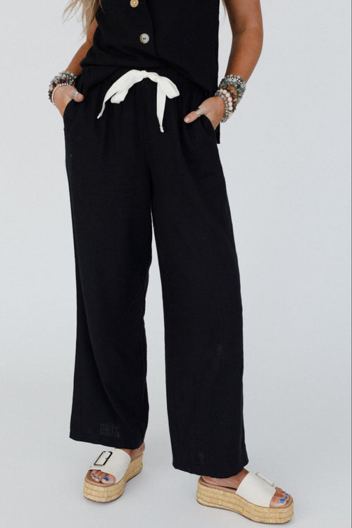 Coastal Ease Drawstring Pants - Black