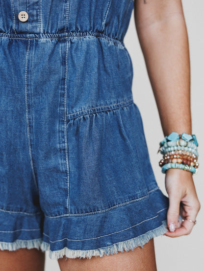 Spring Tea Romper - Medium Wash