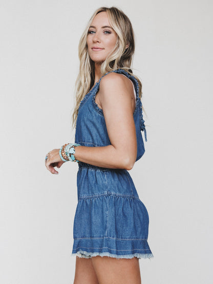 Spring Tea Romper - Medium Wash