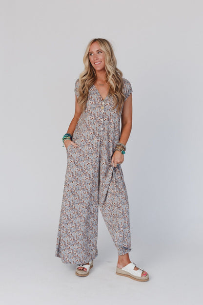 The Nest Daphne Floral Print Jumpsuit - Blue