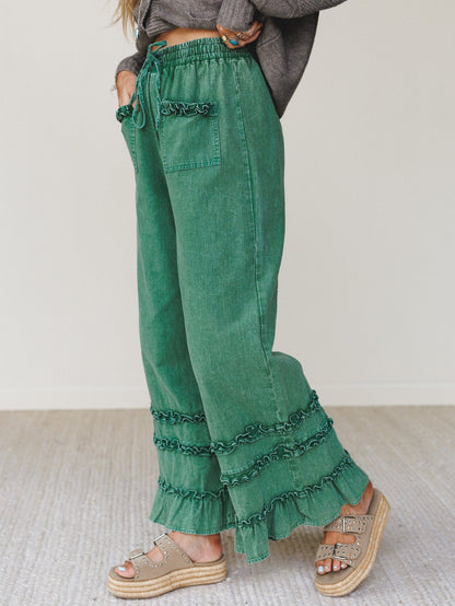 Chase The Horizon Ruffle Pants - Green
